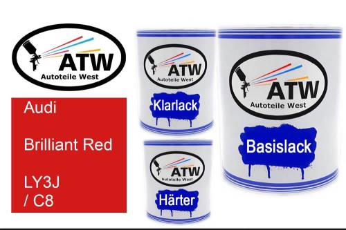 Audi, Brilliant Red, LY3J / C8: 1L Lackdose + 1L Klarlack + 500ml Härter - Set, von ATW Autoteile West.